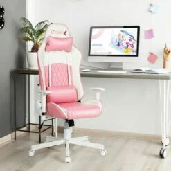 Costway Gaming Chair Racing Style Adjustable Swivel Computer Office Chair Pink -Office Chairs Sales Shop unnamed file 5912