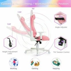 Costway Gaming Chair Racing Style Adjustable Swivel Computer Office Chair Pink -Office Chairs Sales Shop unnamed file 5916