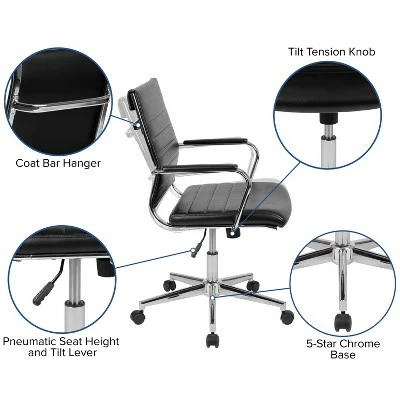 Emma and Oliver Mid-Back LeatherSoft Ribbed Executive Swivel Office Chair - Desk Chair 6 Emma and Oliver Mid-Back LeatherSoft Ribbed Executive Swivel Office Chair - Desk Chair - Image 4