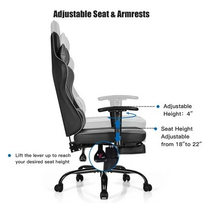 Costway Gaming Chair Racing High Back Office Chair w/ Footrest Black 6 Costway Gaming Chair Racing High Back Office Chair w/ Footrest Black - Image 4