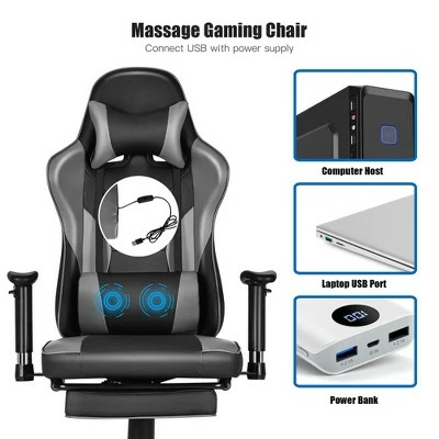 Costway Gaming Chair Racing High Back Office Chair w/ Footrest Black 8 Costway Gaming Chair Racing High Back Office Chair w/ Footrest Black - Image 6