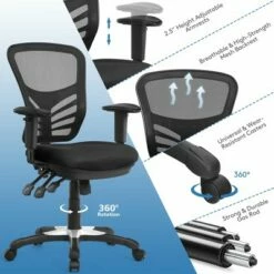 Costway Mesh Office Chair 3-Paddle Computer Desk Chair w/ Adjustable Seat Grey -Office Chairs Sales Shop unnamed file 5948