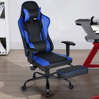 Costway Gaming Chair Racing High Back Office Chair w/ Footrest Blue 3 Costway Gaming Chair Racing High Back Office Chair w/ Footrest Blue