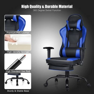 Costway Gaming Chair Racing High Back Office Chair w/ Footrest Blue 7 Costway Gaming Chair Racing High Back Office Chair w/ Footrest Blue - Image 5