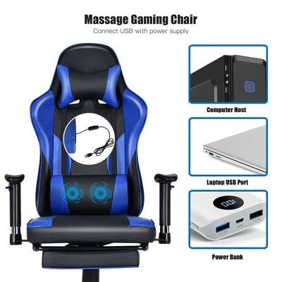 Costway Gaming Chair Racing High Back Office Chair w/ Footrest Blue 8 Costway Gaming Chair Racing High Back Office Chair w/ Footrest Blue - Image 6