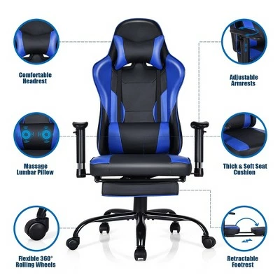 Costway Gaming Chair Racing High Back Office Chair w/ Footrest Blue 9 Costway Gaming Chair Racing High Back Office Chair w/ Footrest Blue - Image 7