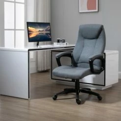Vinsetto Ergonomic Linen Fabric Office Chair Adjustable Height Rocker Home Desk Chair