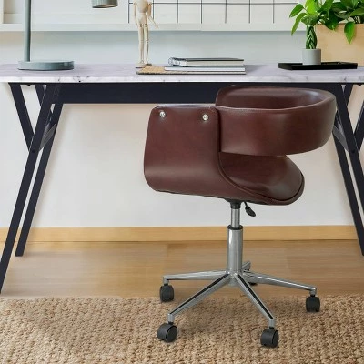 Faux Leather Swivel Home Office Chair with Adjustable Seat Height Brown - Teamson Home 6 Faux Leather Swivel Home Office Chair with Adjustable Seat Height Brown - Teamson Home - Image 4