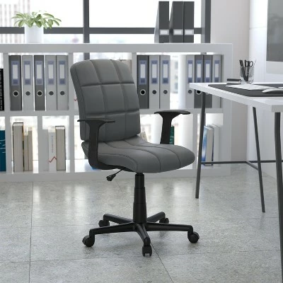 Flash Furniture Mid-Back Gray Quilted Vinyl Swivel Task Office Chair with Arms 3 Flash Furniture Mid-Back Gray Quilted Vinyl Swivel Task Office Chair with Arms