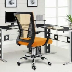 Modern Home Zuna Ergonomic Design Breathable Mesh Modern Mid Back Office Desk Chair w/ Lumbar Support, Steel Base, and Rolling Wheels, Black & Orange -Office Chairs Sales Shop unnamed file 635