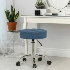 24.5" Nora Tufted Backless Adjustable Metal Vanity and Office Stool with Casters - Hillsdale Furniture Blue