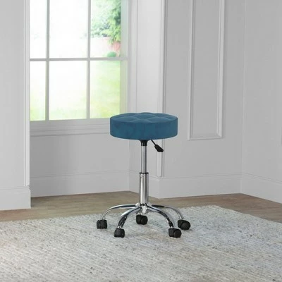24.5" Nora Tufted Backless Adjustable Metal Vanity and Office Stool with Casters - Hillsdale Furniture Blue 11 24.5" Nora Tufted Backless Adjustable Metal Vanity and Office Stool with Casters - Hillsdale Furniture Blue - Image 9
