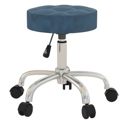 24.5" Nora Tufted Backless Adjustable Metal Vanity and Office Stool with Casters - Hillsdale Furniture Blue 12 24.5" Nora Tufted Backless Adjustable Metal Vanity and Office Stool with Casters - Hillsdale Furniture Blue - Image 10