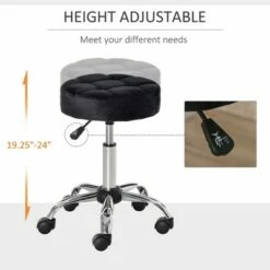 HOMCOM Round Vanity Stool with Height Adjustable Lift Luxury Style Upholstery and Swivel Seat and Wheels -Office Chairs Sales Shop unnamed file 6437