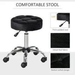 HOMCOM Round Vanity Stool with Height Adjustable Lift Luxury Style Upholstery and Swivel Seat and Wheels -Office Chairs Sales Shop unnamed file 6439