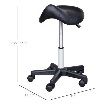 HOMCOM Adjustable Hydraulic Rolling Faux Leather Saddle Stool - Black 6 HOMCOM Adjustable Hydraulic Rolling Faux Leather Saddle Stool - Black - Image 4