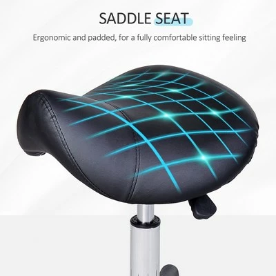 HOMCOM Adjustable Hydraulic Rolling Faux Leather Saddle Stool - Black 7 HOMCOM Adjustable Hydraulic Rolling Faux Leather Saddle Stool - Black - Image 5