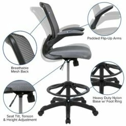 Flash Furniture Mid-Back Mesh Ergonomic Drafting Chair with Adjustable Foot Ring and Flip-Up Arms -Office Chairs Sales Shop unnamed file 6510