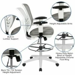 Flash Furniture Mid-Back Mesh Ergonomic Drafting Chair with Adjustable Chrome Foot Ring, Adjustable Arms -Office Chairs Sales Shop unnamed file 6525