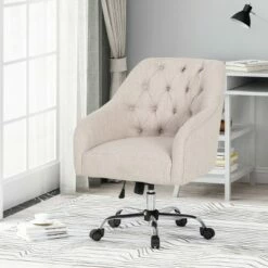Barbour Tufted Home Office Chair with Swivel Base - Christopher Knight Home Navy Blue/silver Finish
