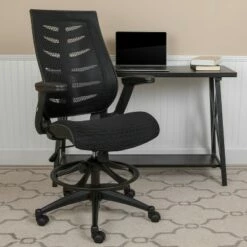 Emma and Oliver High Back Mesh Ergonomic Drafting Chair with Adjustable Flip-Up Arms