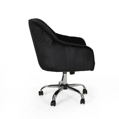 Channeled Glam Velvet Home Office Chair with Swivel Base - Christopher Knight Home Navy Blue/silver Finish 5 Channeled Glam Velvet Home Office Chair with Swivel Base - Christopher Knight Home Navy Blue/silver Finish - Image 3