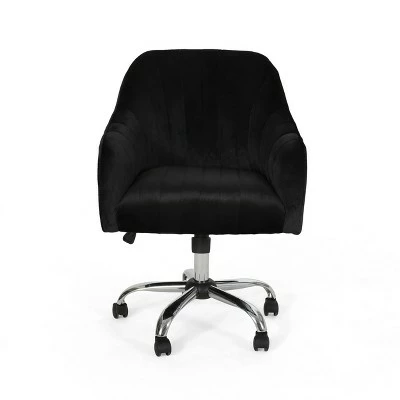 Channeled Glam Velvet Home Office Chair with Swivel Base - Christopher Knight Home Navy Blue/silver Finish 8 Channeled Glam Velvet Home Office Chair with Swivel Base - Christopher Knight Home Navy Blue/silver Finish - Image 6