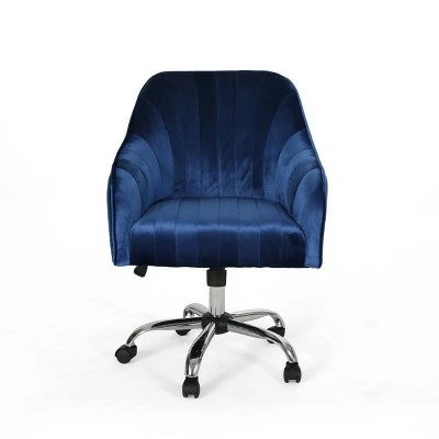 Channeled Glam Velvet Home Office Chair with Swivel Base - Christopher Knight Home Navy Blue/silver Finish 9 Channeled Glam Velvet Home Office Chair with Swivel Base - Christopher Knight Home Navy Blue/silver Finish - Image 7