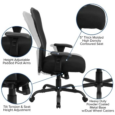 Flash Furniture HERCULES Series 24/7 Intensive Use Big & Tall 400 lb. Rated Black Mesh Multifunction Synchro-Tilt Ergonomic Office Chair 4 Flash Furniture HERCULES Series 24/7 Intensive Use Big & Tall 400 lb. Rated Black Mesh Multifunction Synchro-Tilt Ergonomic Office Chair - Image 2