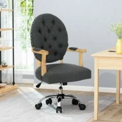 Avens Contemporary Tufted Fabric Swivel Office Lift Chair - Christopher Knight Home Dark Gray/chrome