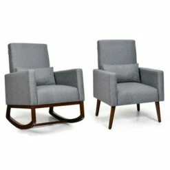 Costway Set of 2 Dual-use Upholstered Rocking Chair w/Pillow Light GreyBeigeDark Grey -Office Chairs Sales Shop unnamed file 7738