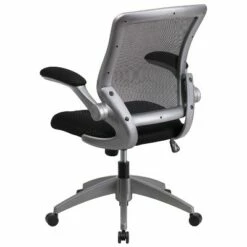 Mid Back Swivel Ergonomic Task Office Chair with Gray Frame and Flip Up Arms Black - Riverstone Furniture