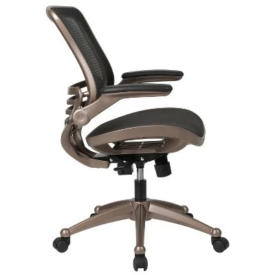 Mid Back Executive Swivel Office Chair with Melrose Gold Frame and Flip Up Arms Black - Riverstone Furniture 4 Mid Back Executive Swivel Office Chair with Melrose Gold Frame and Flip Up Arms Black - Riverstone Furniture - Image 2