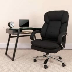 Fabric Rated Executive Swivel Ergonomic Office Chair with Loop Arms Black - Riverstone Furniture