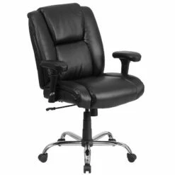 44" Leather Swivel Ergonomic Task Office Chair with Chrome Base and Adjustable Arms Black - Riverstone Furniture