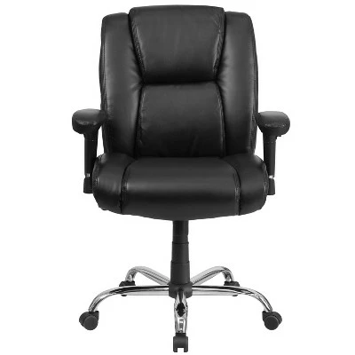 44" Leather Swivel Ergonomic Task Office Chair with Chrome Base and Adjustable Arms Black - Riverstone Furniture 6 44" Leather Swivel Ergonomic Task Office Chair with Chrome Base and Adjustable Arms Black - Riverstone Furniture - Image 4