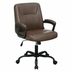 Curved Arms and Leatherette Upholstery Office Chair - Benzara Brown -Office Chairs Sales Shop unnamed file 8028