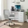 Vinsetto Modern Mid-Back Tufted Velvet Fabric Home Office Task Chair with Arms Swivel Adjustable - Grey -Office Chairs Sales Shop unnamed file 8029