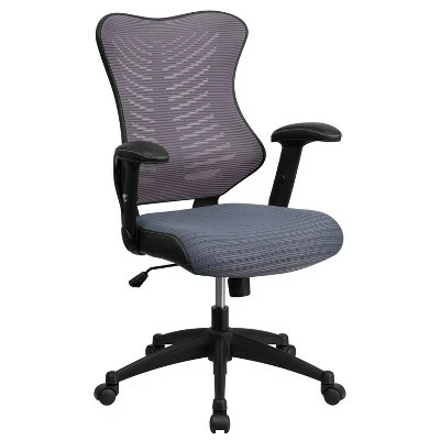 High Back Designer Mesh Executive Swivel Ergonomic Office Chair with Adjustable Arms - Riverstone Furniture Black 8 High Back Designer Mesh Executive Swivel Ergonomic Office Chair with Adjustable Arms - Riverstone Furniture Black - Image 6