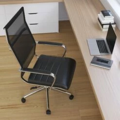 Merrick Lane Black High Mesh-Back Swivel Ergonomic Office Chair with Padded Chrome Arms and Rear Jacket Bar and Faux Leather Seat -Office Chairs Sales Shop unnamed file 8113