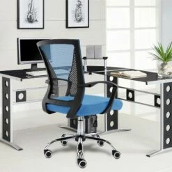 Modern Home Zuna Ergonomic Design Breathable Mesh Modern Mid Back Office Desk Chair with Lumbar Support, Steel Base, and Rolling Wheels, Black & Blue -Office Chairs Sales Shop unnamed file 8138