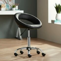 Studio 55D Orbit Black Faux Leather Adjustable Rolling Office Stool