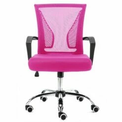 Modern Home Zuna Ergonomic Design Breathable Mesh Modern Mid Back Office Desk Chair with Lumbar Support, Steel Base, and Rolling Wheels, Black & Pink