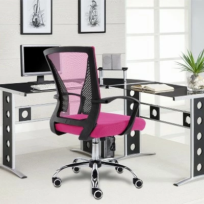 Modern Home Zuna Ergonomic Design Breathable Mesh Modern Mid Back Office Desk Chair with Lumbar Support, Steel Base, and Rolling Wheels, Black & Pink 6 Modern Home Zuna Ergonomic Design Breathable Mesh Modern Mid Back Office Desk Chair with Lumbar Support, Steel Base, and Rolling Wheels, Black & Pink - Image 4