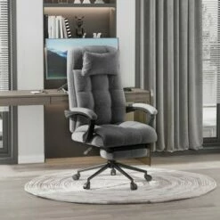 Vinsetto Executive LinenFeel Fabric Office Chair High Back Swivel Task Chair with Upholste Retractable Footrest Headrest and Armrest
