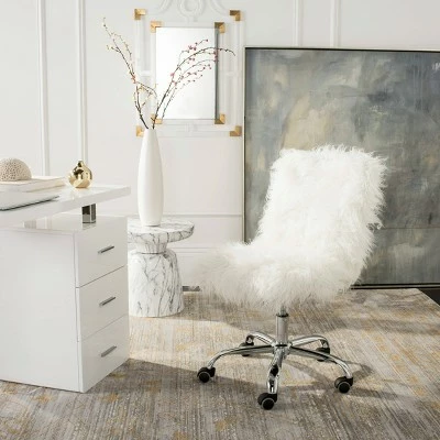 Whitney Faux Sheepskin Chrome Leg Swivel Office Chair - Safavieh White/gold 3 Whitney Faux Sheepskin Chrome Leg Swivel Office Chair - Safavieh White/gold