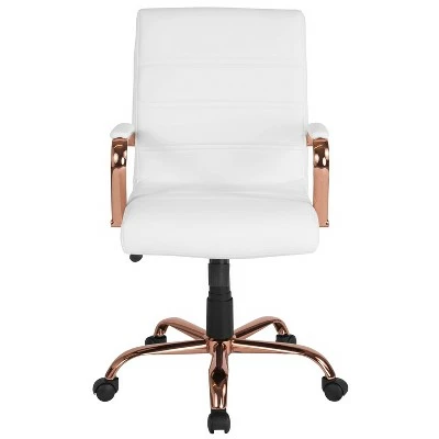Mid Back Leather Executive Swivel Office Chair White/Rose Gold - Riverstone Furniture 5 Mid Back Leather Executive Swivel Office Chair White/Rose Gold - Riverstone Furniture - Image 3