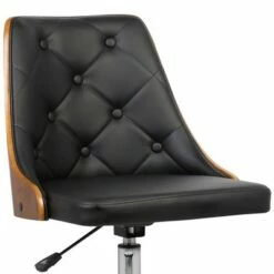Diamond Mid-Century Office Chair in Chrome finish with Tufted Black Faux Leather and Walnut Veneer Back - Armen Living -Office Chairs Sales Shop unnamed file 8635