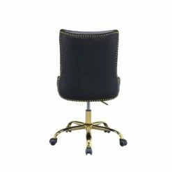 Leatherette Swivel Office Chair with Adjustable Height and Metal Base Black/Gold - Benzara