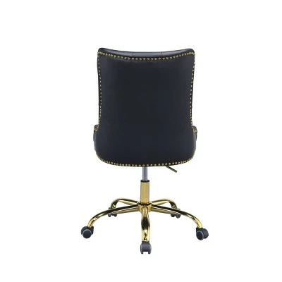 Leatherette Swivel Office Chair with Adjustable Height and Metal Base Black/Gold - Benzara 3 Leatherette Swivel Office Chair with Adjustable Height and Metal Base Black/Gold - Benzara
